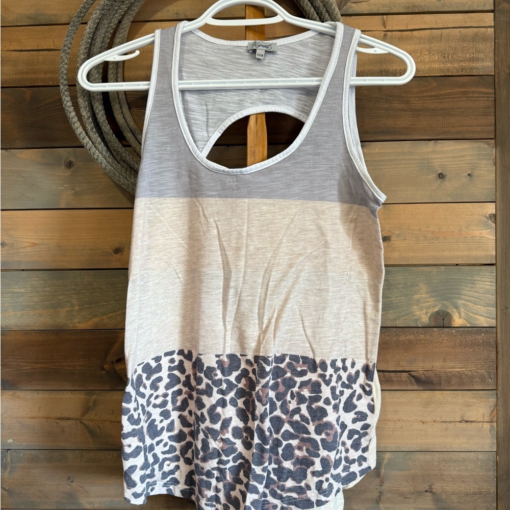 Kismet Gray and Tan Cutout Tank Top